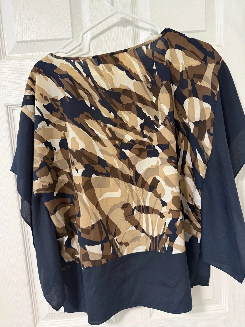 Michael Kors Navy, Brown & Cream Abstract Print Blouse
